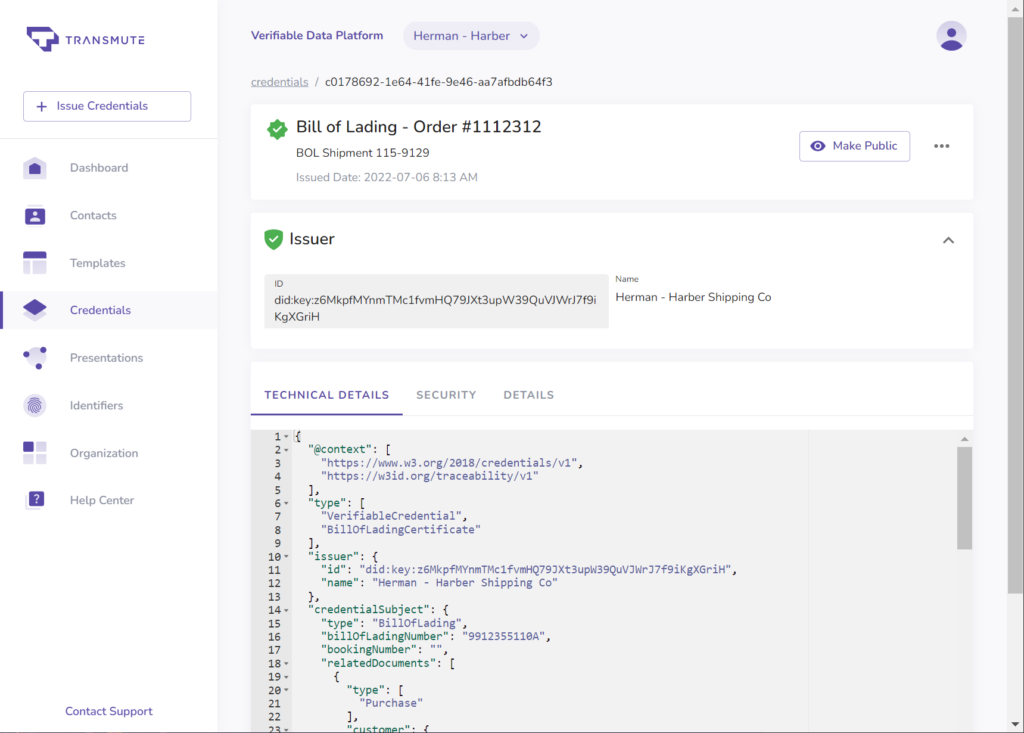 Post-issue credential details page