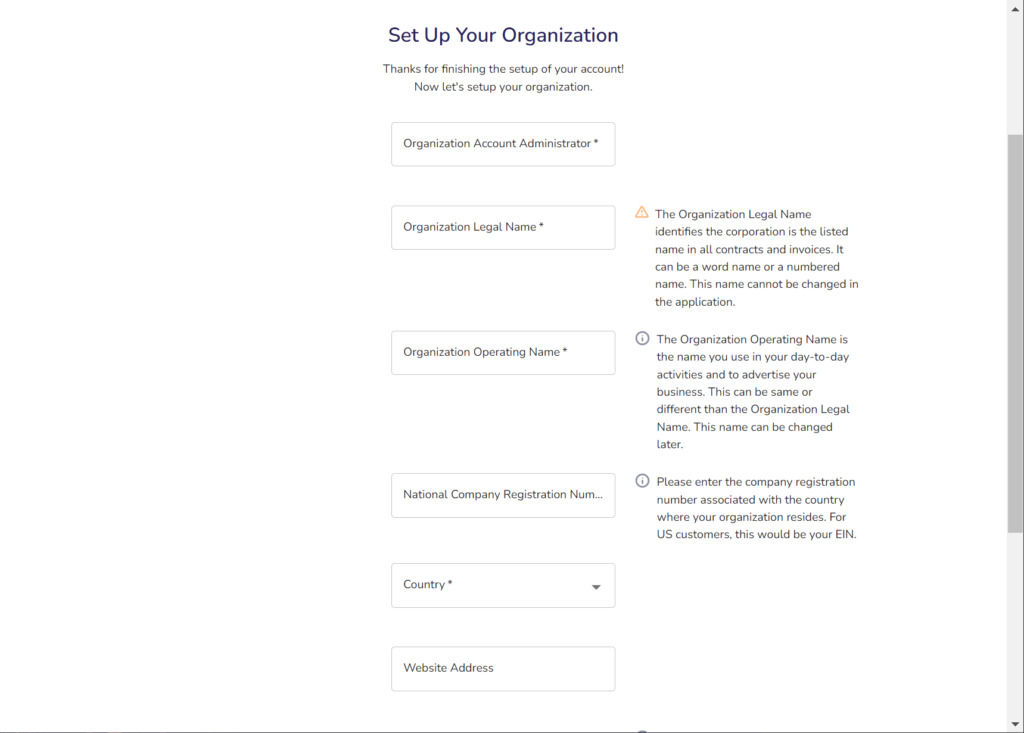 Signup Form for the Verifiable Data Platform