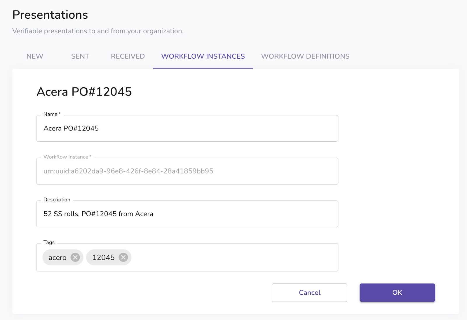 Workflow instance editor