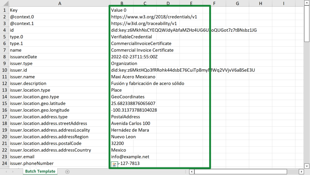 Value column in Excel file