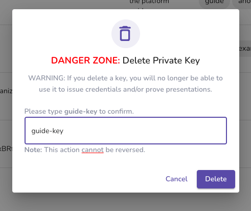Deleting a private key