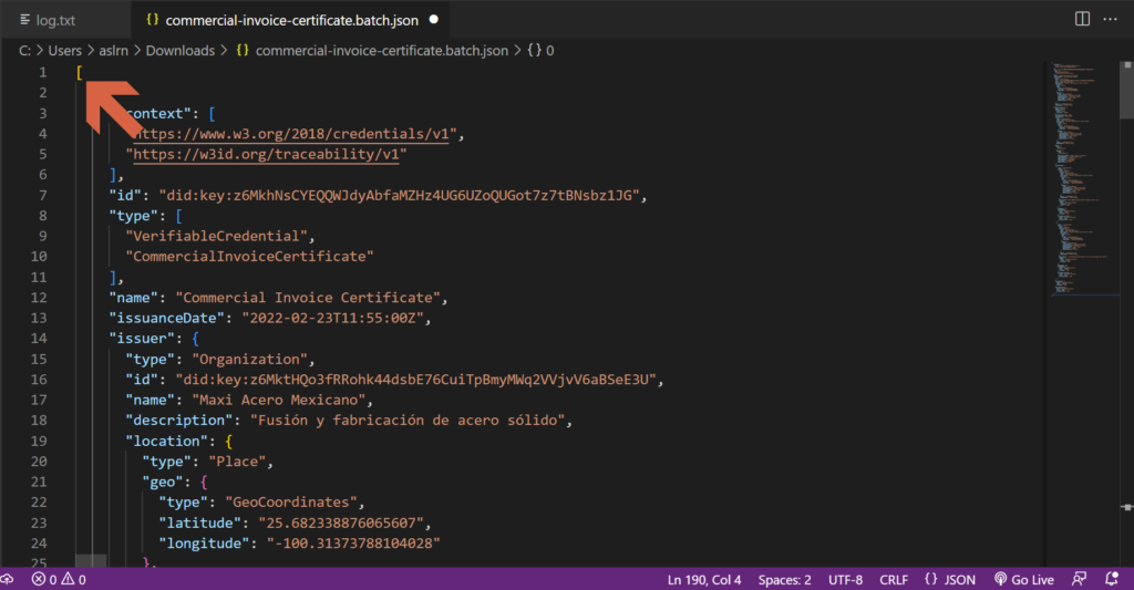 Template JSON file