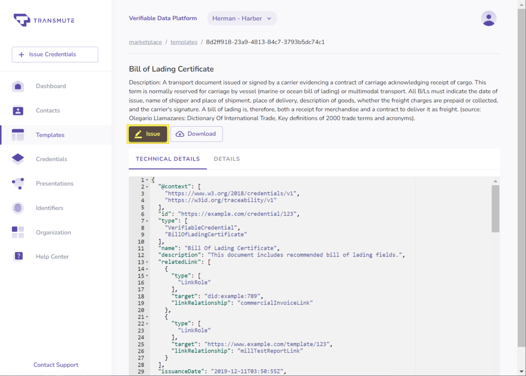 Issue template from detail view
