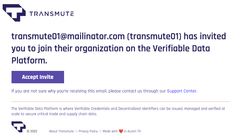 Invitation email