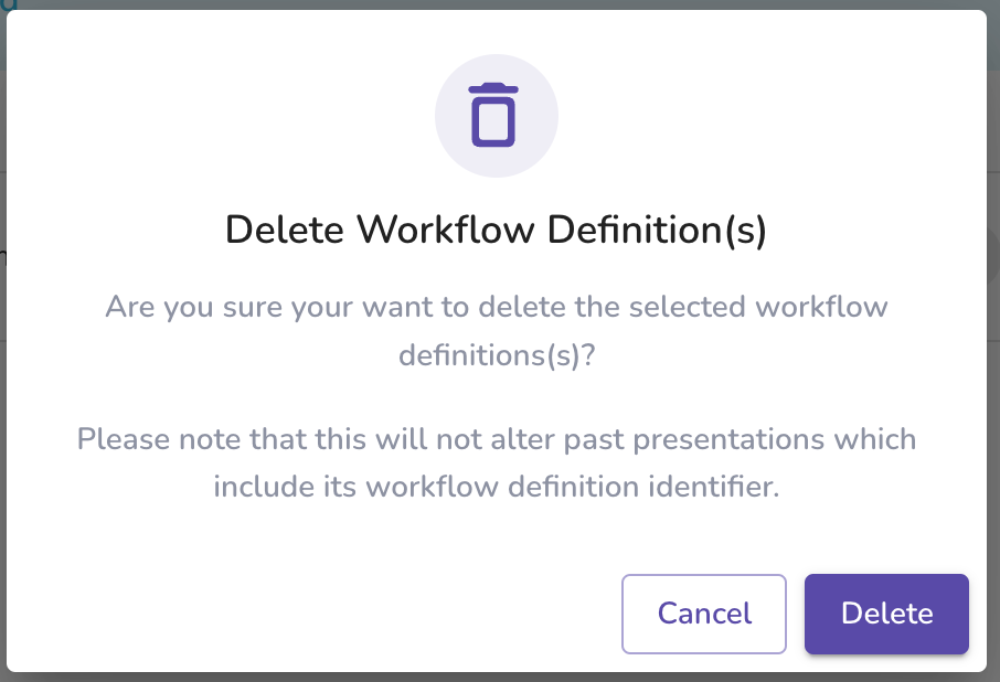 Delete workflow definition