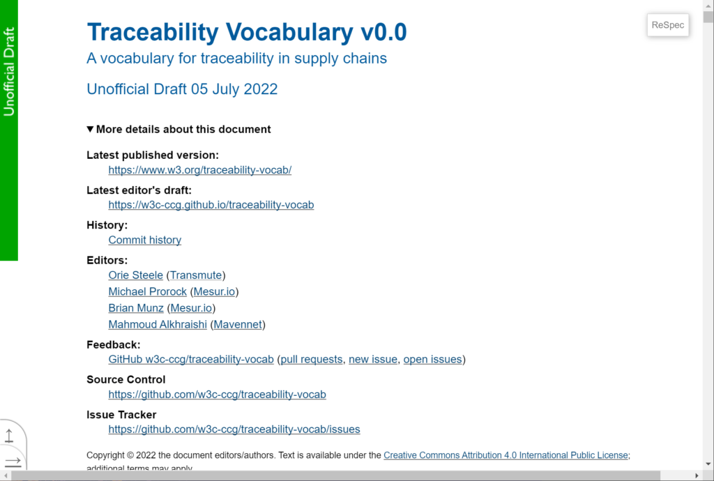 Traceability Vocab Spec